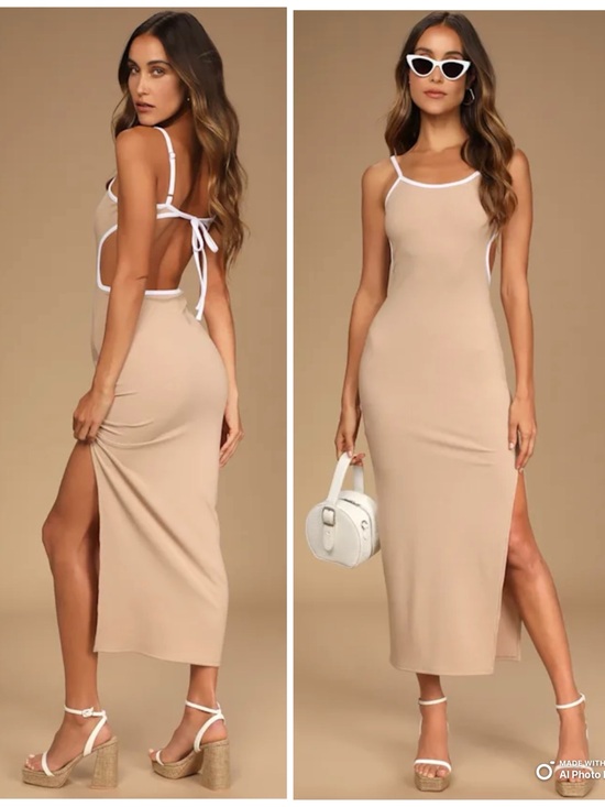 Lulus Dresses & Skirts - Lulus Medium Something About Her Beige Color Block Ribbed Backless Midi Dress